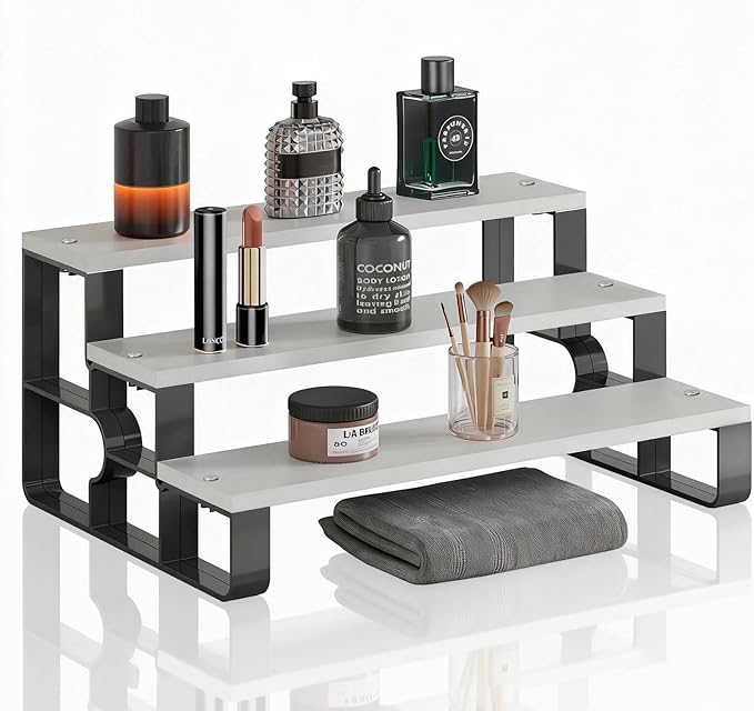Wood Cologne Organizer for Men,Perfume Organizer for Bathroom Countertop,3 Tier Makeup Organizer for Bedroom Decor,Skincare Storage,Display Stand Shelf,Valentine's Day Gift (White, 3 Tiers-width=14")
