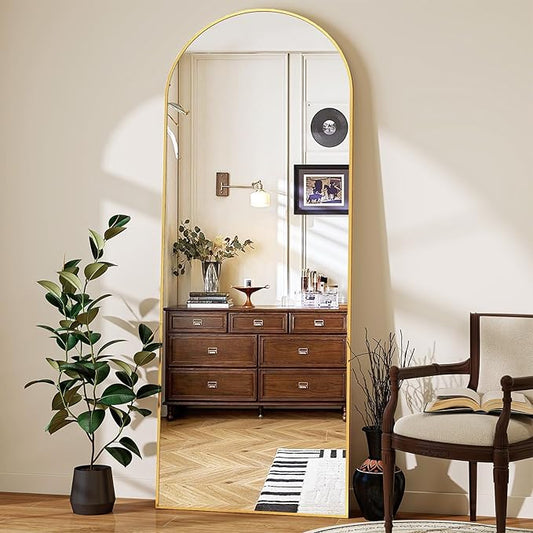 56" x 21" Arch Full Length Mirror - Floor Full Body Mirror with Aluminum Frame - Standing, Leaning or Hanging, for Bedroom, Living Room, Gold