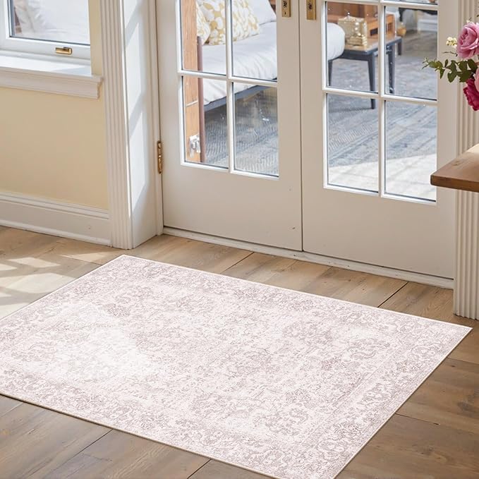 Rugxara 2x3 Door Mat Indoor Entrance, Washable Non Slip Kitchen Bathroom Rugs, Ultra-Thin Throw Small Rug for Front Door/Indoor Entrances, Pink