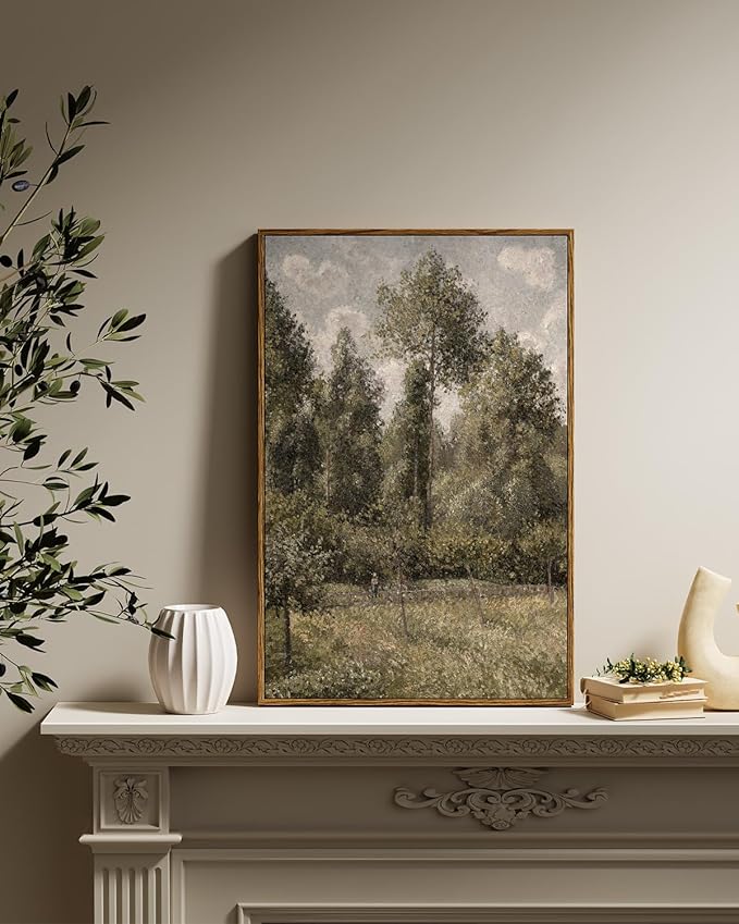 InSimSea Framed Canvas Prints Art Vintage Decor, Room Decor Large Artwork for Wall Poplars, Éragny Vintage Painting Prints Office Kitchen Bathroom Decoration, 16"x24"