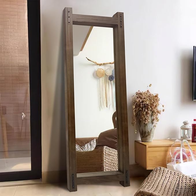 Full Length Mirror with Wood Frame ，60" x 21" Standing Full Body Floor Wall Mounted Hanging Mirror for Bedroom, Living Room，Cloakroom