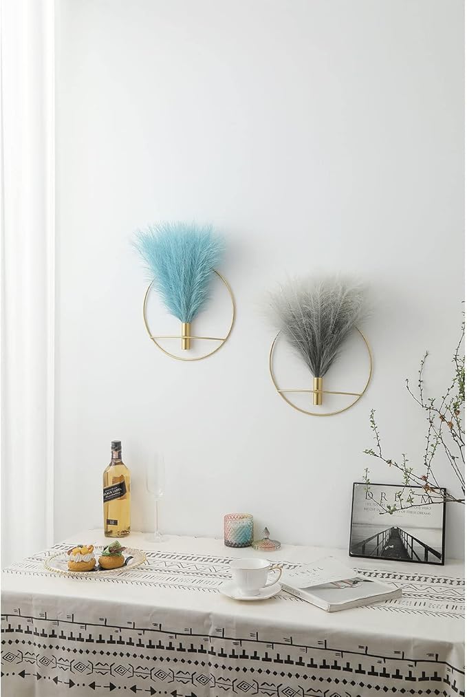 Pretty Jolly Boho Wall Decor, Wall-Mounted Metal Wall Decor, Hanging Artificial Pampas Display, Wall Art Living Room, Bedroom, Bathroom, Dining room, Plant Wall Decor 2 Pack Gold