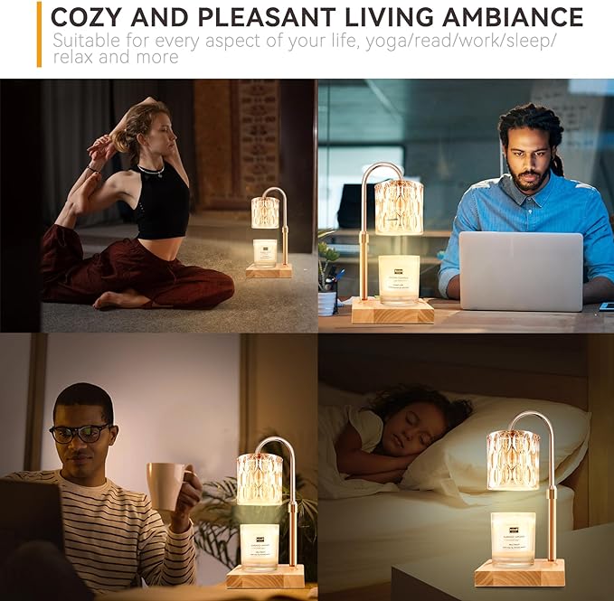 Candle Warmer Lamp with 3 Bulbs, Adjustable Height Dimmable Candle Warmer with Timer, Candle Lamp with Charming Gift Box Ribbon,Birthday Gifts for Women Mom, House Warming Gifts New Home Decor