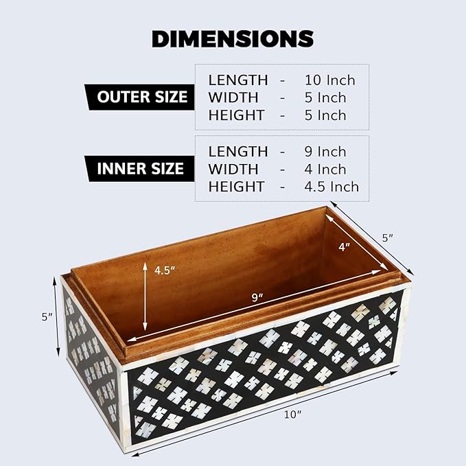 Handicrafts Home Large Decorative Storage Box with Lid– 10x5x5” Coffee Table Organizer, Keepsake-Decorative Boxes for Home Decor, Stylish Decorative Box for Office Décor- Rhonda Bouquet