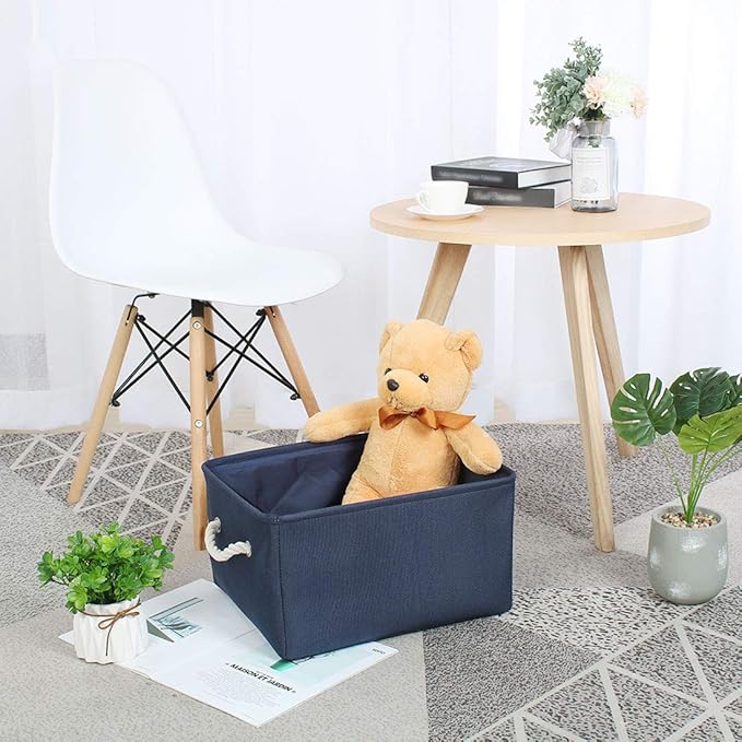 uxcell Collapsible Fabric Storage Basket, Dark Blue, 50L, Linen & EVA, Dual Handles, Multi-Purpose Organizer for Bedroom, Office, Closet