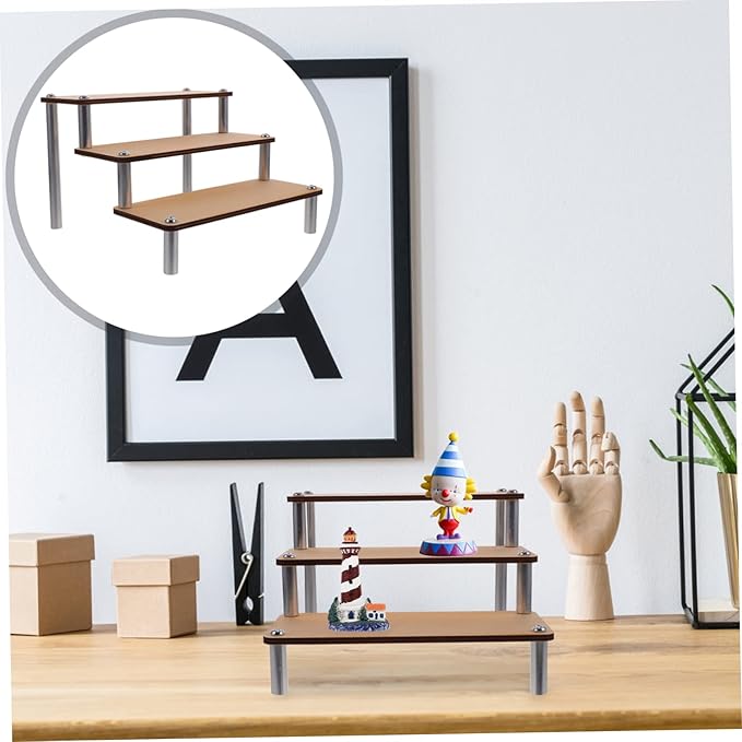 Mobestech Wooden Makeup Organizer Display Stand Riser Shelf Arc Corners Model Display Rack for Home Store