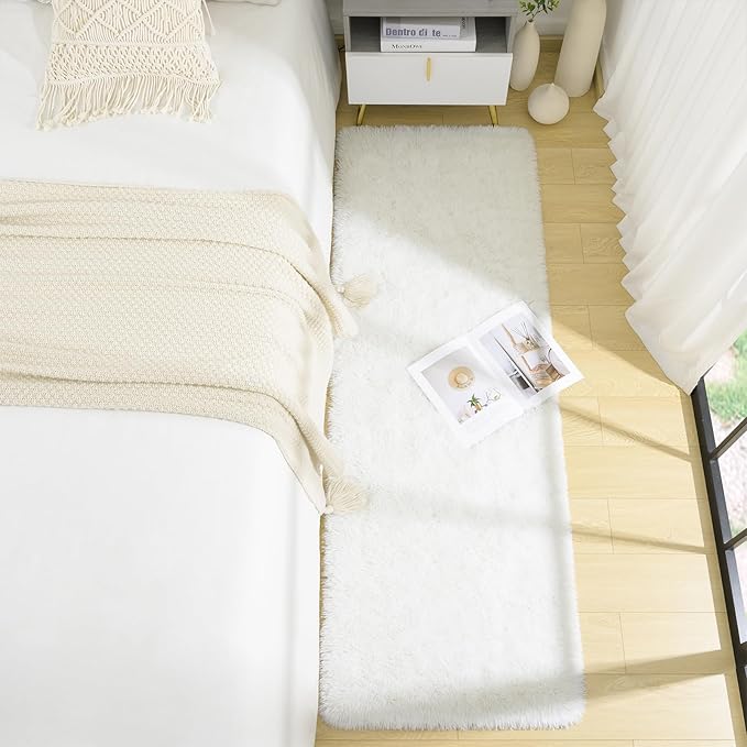 BENRON Soft Runner Rugs for Bedroom 2x6, Washable Long Runners for Hallway Entryway Kitchen Dorm, Fluffy Throw Rug for Kids Girls Room Decor Photo Prop, Cream White