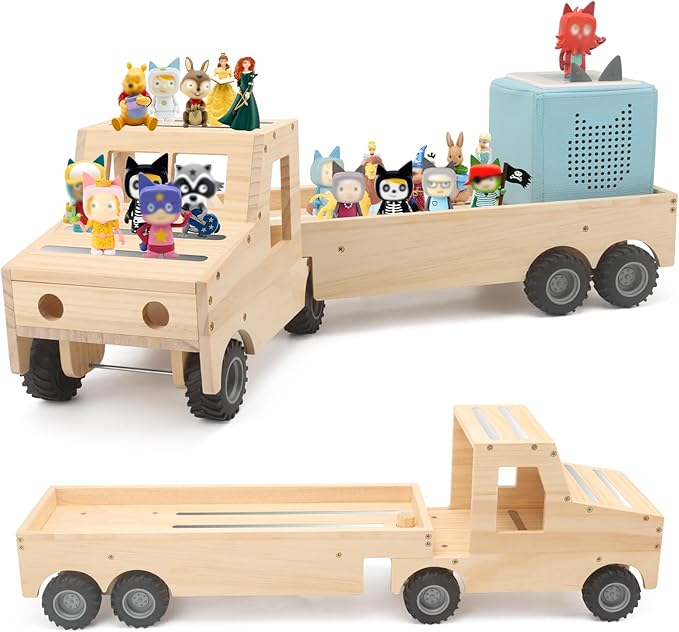 Truck for Tonies Box 1/2 Organizer Shelf Storage, Wooden Bus Magnetic Storage Holder for Toniebox Player Tonies Figures Characters for Children, Display Collection 20~30 Tonie Box Characters