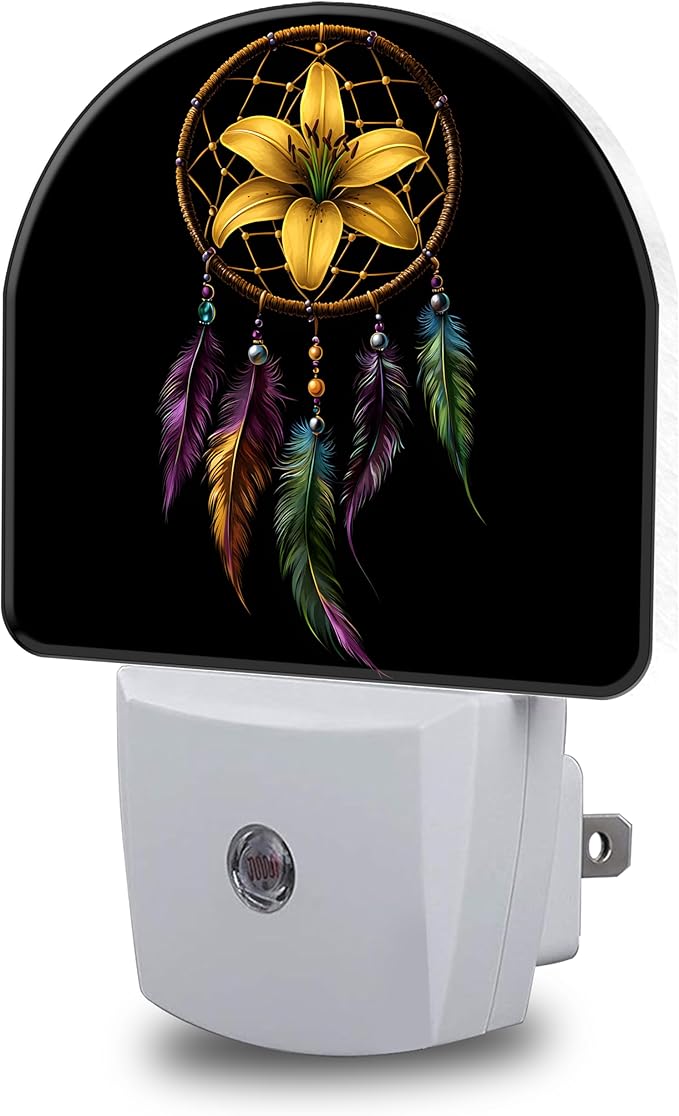 Night Lights Plug into Wall Floral Dreamcatcher Night Light Dusk to Dawn Smart Sensor Decorative Round Led Lamp for Bedroom Kitchen Hallway Nightlight for Women Men