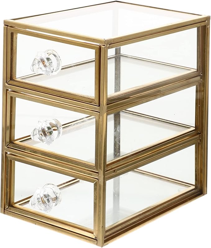 Makeup Organizer with Transparent Glass Dustproof Jewelry Storage Box for Lipsticks Necklaces Earrings Compact Lightweight Tabletop Case for Cosmetics and Accessories