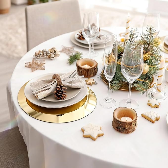 24PCS Gold Round Mirror Plates for Centerpieces, 10" Flat Circle Mirror Trays for Tables, Decorative Mirror Centerpieces for Wedding Party, Circle Mirror Candle Plates for Table Decor, Reception Event