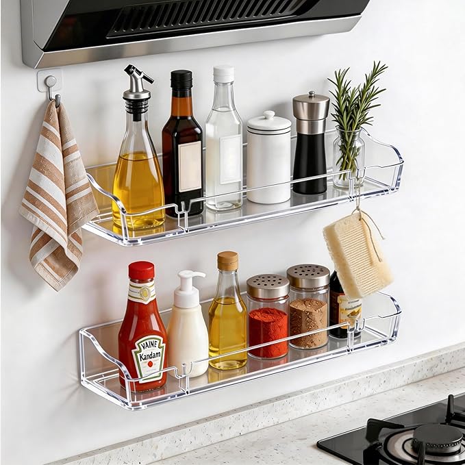 Clear Floating Stands, Acrylic Shelves for Wall Upsimples Floating Stands in Living Room, Bedroom, Kitchen Storage and Bathroom Wall Organizer (4)