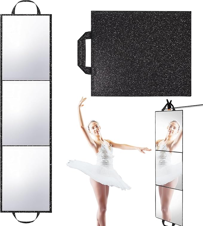 Foldable Full Length Mirror, 2-in-1 Wall Mounted or Tabletop Mirror, Portable Travel Mirror with Handle for Dance Home Bedroom Wardrobe Stage Makeup Checks Camping Outdoor Use (47" x 12.5", Tri-Fold)