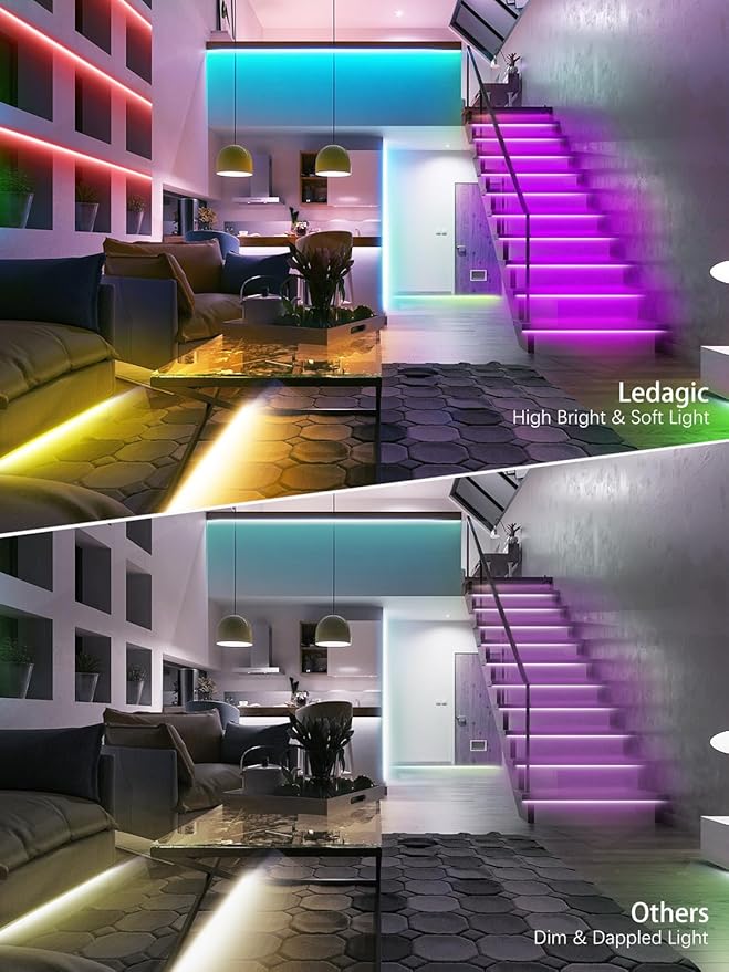 Ledagic Led Lights for Bedroom 60FT RGB Led Strip Lights Music Sync Color Changing, Dimmable Led Light Strip with Remote App Control, Super Bright Led Tape Light Room Home Gaming Accessories