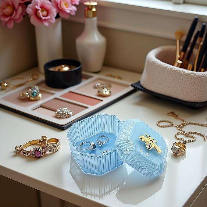 Cute Glass Candy Box - Glass Jar with Lids for Storage Candy Cookie, Vintage Candy Jar Candy Dish for Office Desk Buffet,3.34x3.34x2.68 H IN-GRB020-Blue