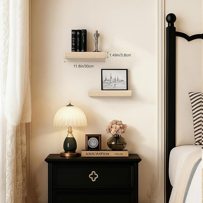 Floating Shelves for Wall, Bathroom Shelves Over Toilet, Wall Shelves & Book Shelf for Room, Hanging Shelf, Modern Wooden Wall-Mounted Small Floating Shelves, 12x7x1.5 in (Oak, Set of 2)