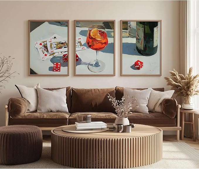 Trendy Bar Cart Wall Art Retro Dice Poker Canvas Wall Decor Preppy Aesthetic Poster Y2k Aperol Spritz Prints Playing Card Pictures for Living Room Apartment Dorm 12x16 Inch Unframed Set of 3
