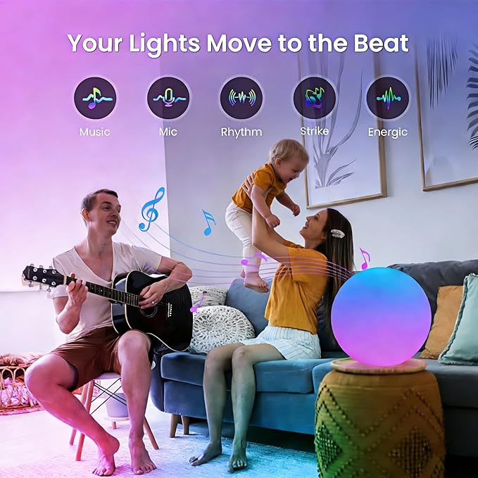 LOFTEK Color Changing Night Light, Smart LED Lamp with Bluetooth APP and Remote Control, 220 Scene Modes, 8-inch RGB Ball Mood Lighting for Living Room (Corded Electric)
