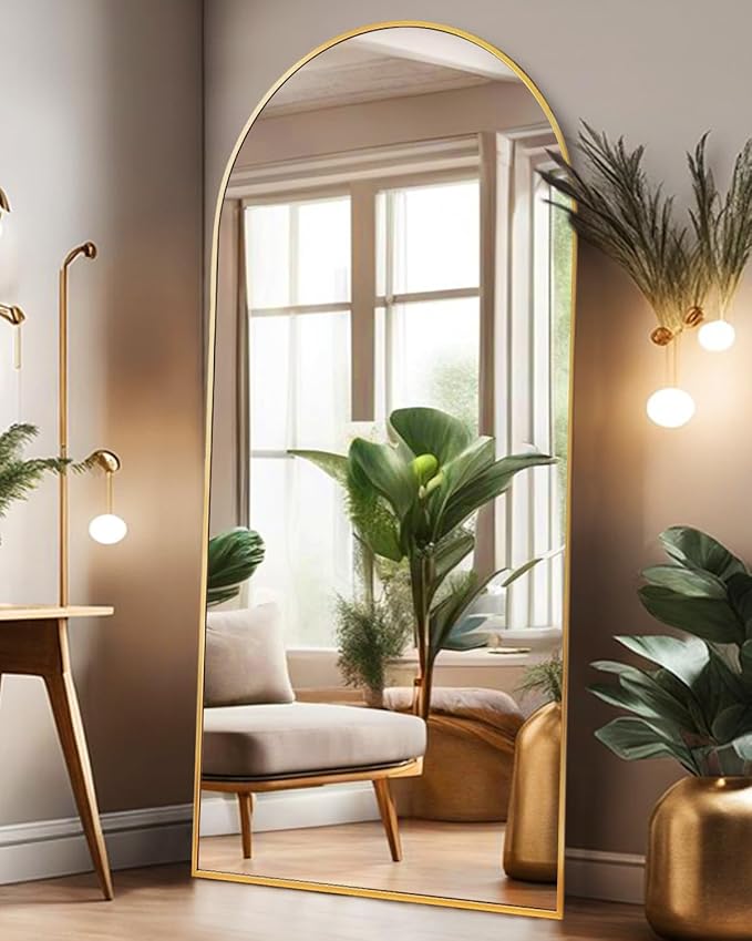 ITSRG Floor Mirror, Full Length Mirror with Stand, Arched Wall Mirror, 26"x68" Mirror Full Length, Gold Floor Mirror Freestanding, Wall Mounted Mirror for Bedroom Living Room, Gold