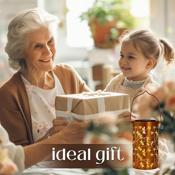 DIBIEECN Mothers Day Gifts for Mom, Birthday Gifts Grandma Ladies Solar Lanterns Outdoor Hanging Hollowed-Out Metal Waterproof LED Garden Decor Outside for Patio Yard Porch, Dragonfly, 4 Pack