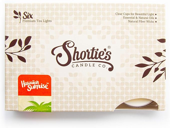 Shortie's Candle Company Hawaiian Sunrise Premium Tealight Candles - Highly Scented with Essential Oils - 6 Orange Tea Lights - Beautiful Candlelight - Made in the USA - Fresh & Clean Collection