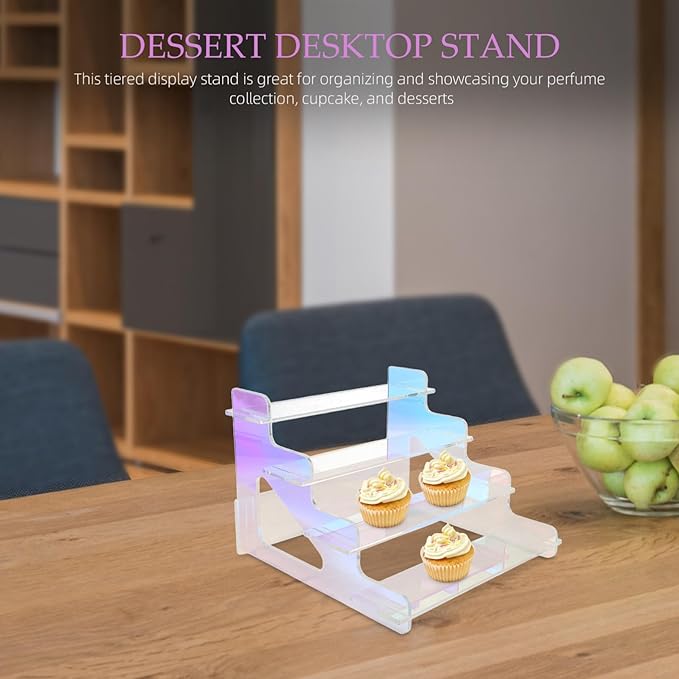 Iridescent Acrylic Display Risers Stand Perfume Dessert and Cosmetic Organizer Desktop Display Shelf