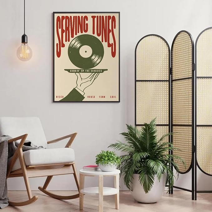 Vintage Wall Art Music Vinyl Records Canvas Poster Trendy Modern Music Wall Art Minimalist Aesthetic Prints Serving Tunes Poster Print Artwork for Bar Living Room Bedroom Home Decor, 16x24in Unframed