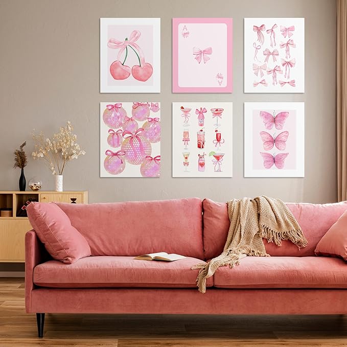 Habseligkeit Pink Danish Pastel Wall Art Prints, Woman Fashion Wall Art Posters for Room Decor Aesthetic, Unique Room Decor for Girls Dorm, Unframed, 11x14in, Set of 6