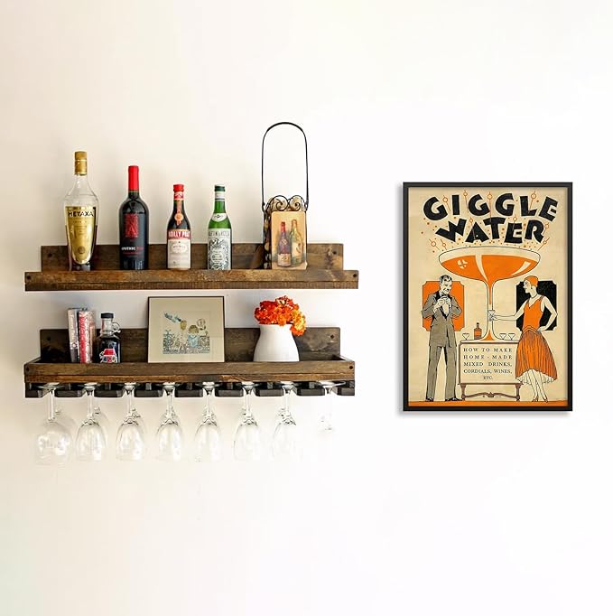 Funny Cocktail Wall Art Vintage Trendy Bar Cart Decor Martini Wine Alcohol Drink Wall Decor 16X24 inch Black Framed Giggle Water Canvas Prints for Home Bar Kitchen