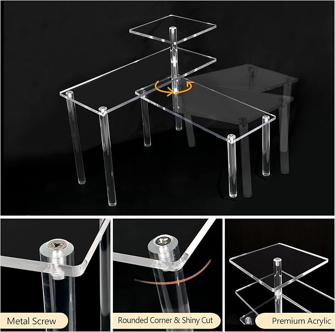 ELEGANTLIFE Acrylic Display Riser Stand – 3 Tier Clear Shelf for Funko POP, Amiibo, Figures, Collectibles, Cupcakes, Perfume, Skincare Organizer
