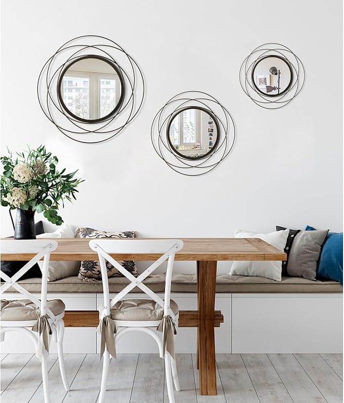 Mirrors Wall Decor Iron Frame Round Art Wall Mirrors Home Decoration Hanging Mirrors for Living Room Bedroom Bathroom Entryway 12” x 12”