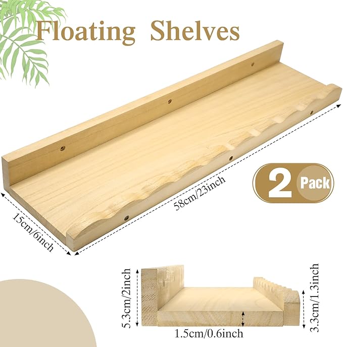 Suzile 2 Pcs Scalloped Shelves Wall Floating Shelves Set for Room, Bathroom, Bedroom, Cute Room Decor Aesthetic and Books, Toys, Photo Frames Storage(23",Natural)