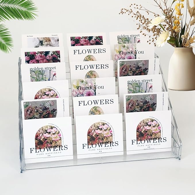 Card Display Stand, Acrylic Risers Greeting Card Display Sticker Holder, 7-Tier Clear Acrylic Shelves for PSA Graded Card,Baseball Sports Card and Postcard Sticker Display