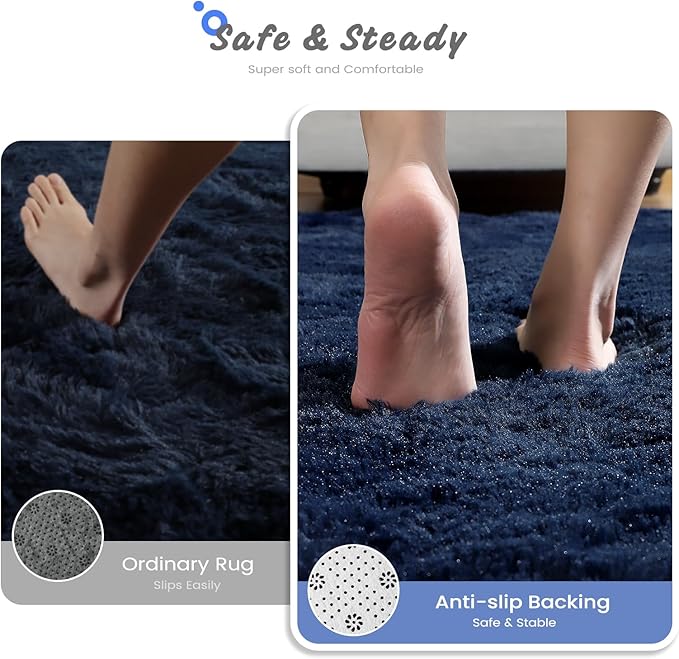 Soft Area Rugs for Bedroom Living Room Plush Fluffy Rug 7x10 Feet, Shag Furry Area Rug Carpet Non Shedding for Nursery Children Kids Girls Room Home Decorative, Navy Blue