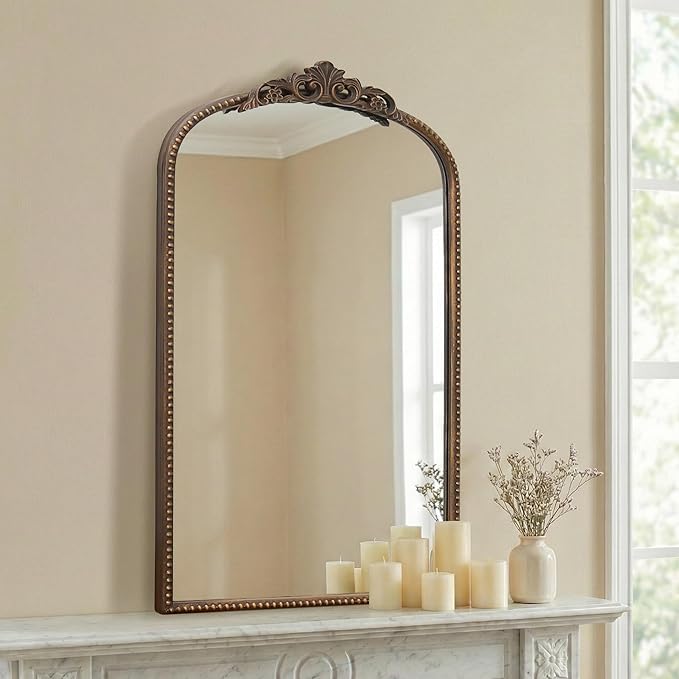 Micasso Vintage Arch Bronze Mirror: 31"x 19" French Baroque Antique Mirror - Traditional Ornate Decorative Mirrors for Wall/Bathroom/Entryway/Hallway - Home Decor for Living Room