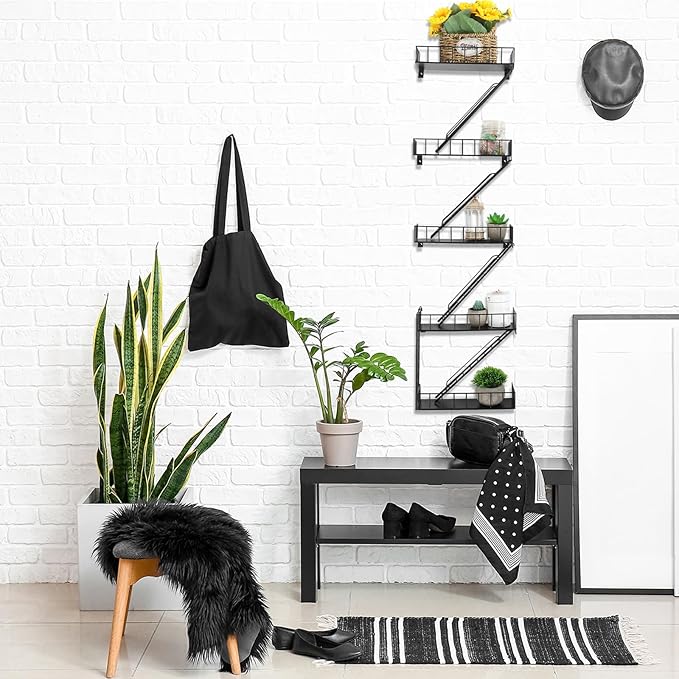 Zonon Fire Escape Wall Shelf Hanging Metal Ladder Shelves Wall Decor Cool Bookshelf Organizer Floating Shelves Action Figure Shelf for Home Bedroom Storage Display(Black,5 Tier)