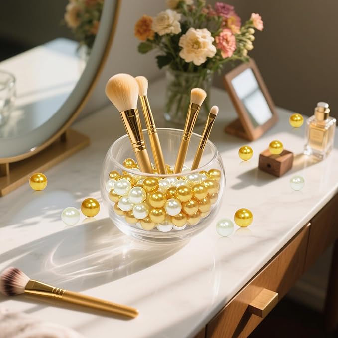 1400Pcs Cream&Gold Vase Filler Pearl Beads for Crafting 8mm Beads No Holes Decor Suitable for Wedding Decor, Party Decorations, Centerpiece Table Decorations