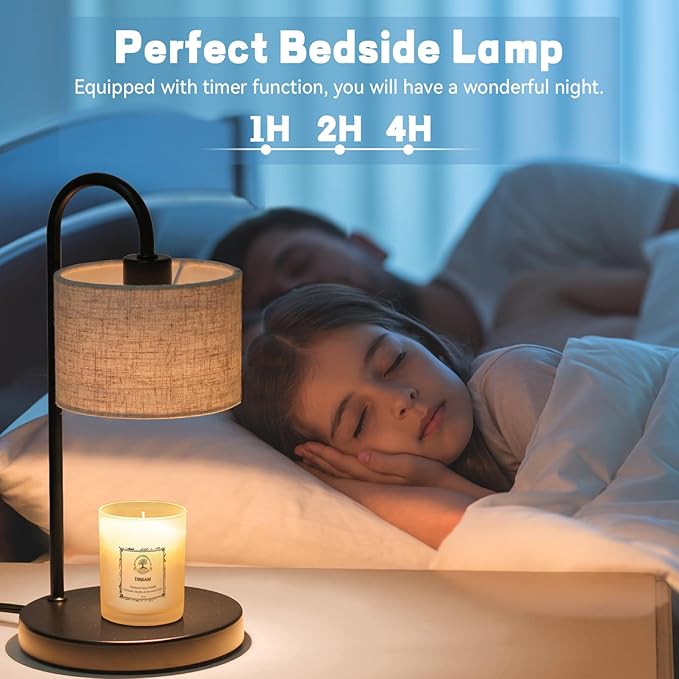 FINCMY Candle Warmer Lamp with Timer, Dimmable Candle Wax Warmer Candle Lamp Warmer for Scented Candles with 2 Bulbs, Mothers Day Gifts Birthday Gifts for Women Home Decor - Linen