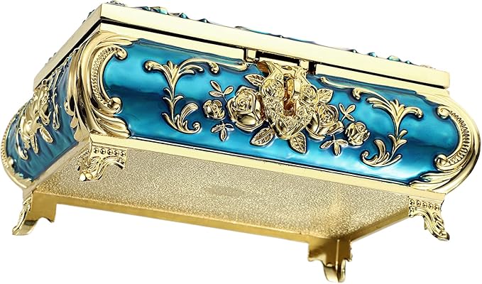 Hipiwe Metal Decorative Jewelry Box Vintage Treasure Chest Case Ornate Trinket Organizer Earrings Necklace Bracelet Storage Box Ring Holder Keepsake Box for Women