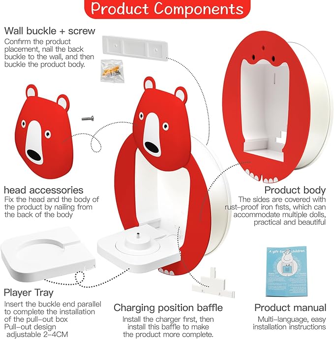TonieBox Storage,Tonies Storage Shelf,Creative Bear Design Children's Magnetic Tonies Shelf,30-40pcs Tonies Figures Floating Shelf for Tonies Figures Display (Red).