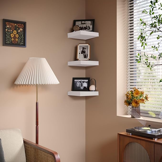PopiShelves Small Floating Shelves for Wall - 9 Inch Square White Shelves for Bedroom, Living Room, Bathroom, Kitchen, Office Decor Set of 3,