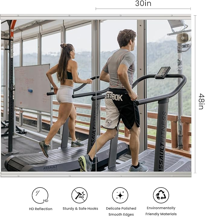 JAMBALAY Tempered Glass Home Gym Mirror, 2Pcs 48"x30" Large Gym Mirror, HD Large Full Body Mirrors for Dance, Yoga, Frameless, Fitness, Garage