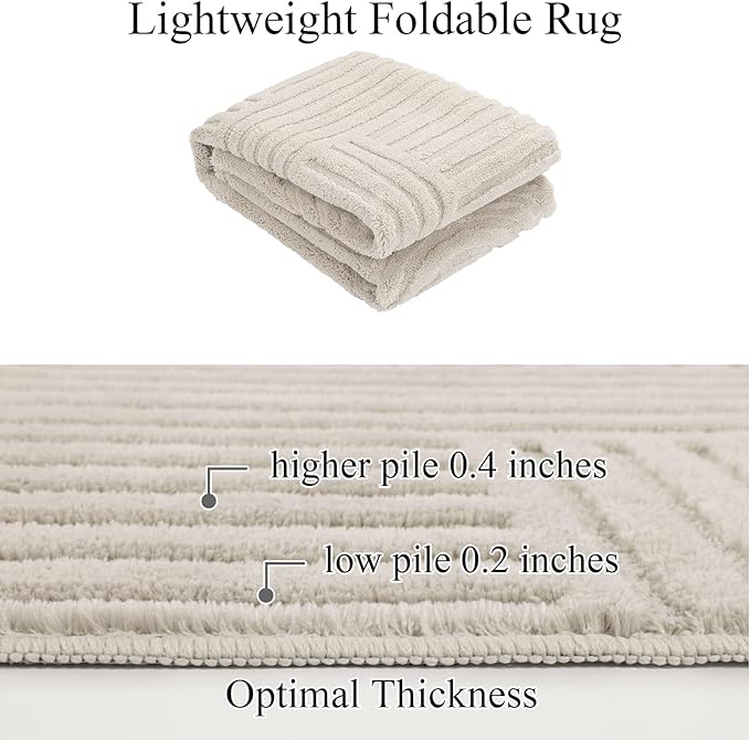 SHACOS Soft Fluffy Arch Pattern Area Rug 2'7"x5' Non Slip Washable Minimalist Modern High-Low Geometric Carpet for Living Room Kitchen Bedroom Bathroom, Beige