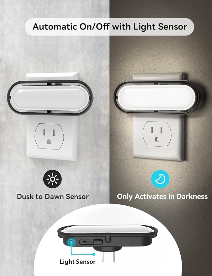 Night Light Plug in, Vintage Night Light Dusk to Dawn Sensor, Adjustable Brightness 0-100LM, 5000K Daylight White, Farmhouse Rustic Home Decor Nightlight for Hallway Bedroom Stairway, 4 Pack
