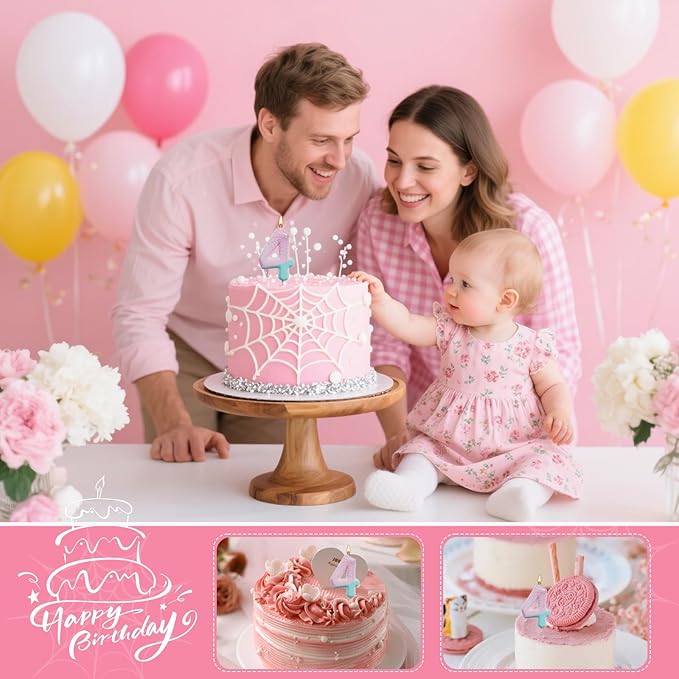 Pink Spider Birthday Number Candles – Multi-Color Decorative Cake Toppers for Kids Party & Celebration (Pink, 4)