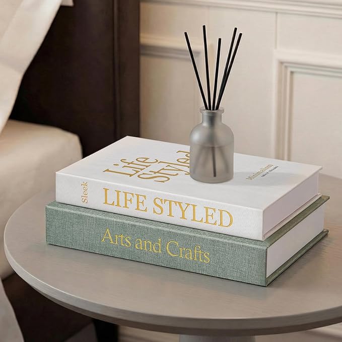 Realistic Decorative Book Boxes with Hidden Storage, Set of 2 Linen Faux Books, Sturdy and Neutral Home Decor for Coffee Table, Bookshelf, Entryway and Office