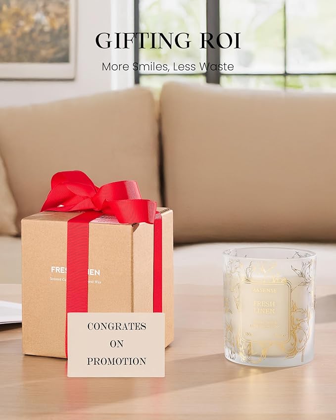 M&SENSE Fresh Linen Scented Vegan Soy Candles, Non-Toxic Subtle Aroma, 8.1oz 42-Hour Slow Burning, Air Refreshing Home Office Candles, Housewarming Gift for Family & Friends