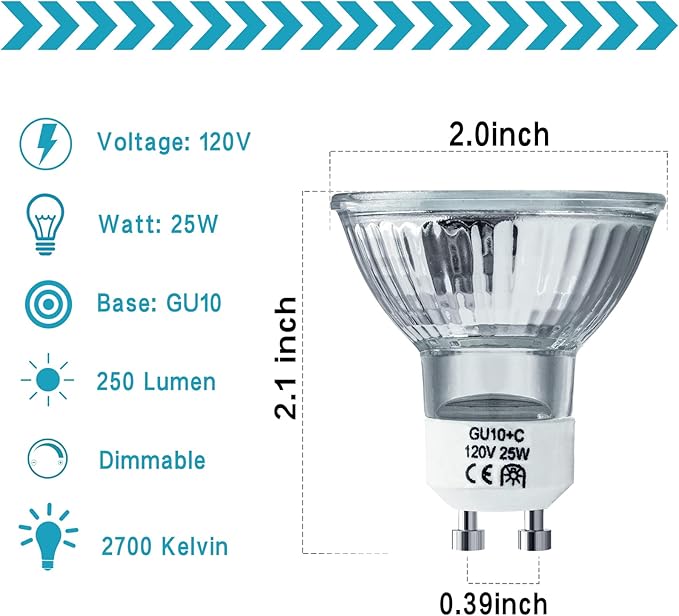 YBEK Halogen Bulb 25 Watt GU10 120V NP5 Replacement Bulb for Candle Warmer, Scent Wax Burner, Fragrance Melt, Warming Bulb MR16 JDR Dimmable, Warm White 2700K(Pack of 4)
