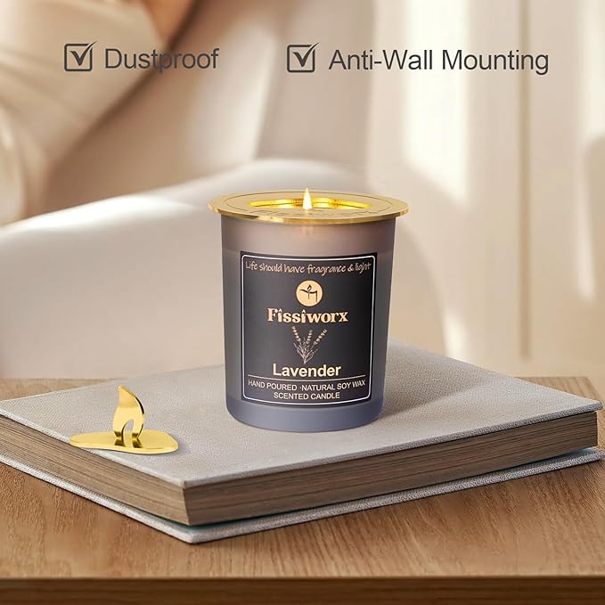 FissiWorx Lavender Scented Candle with Candle Topper – Natural Soy Wax Hand-Poured – Relax and Relieve Stress – 60-Hour Long-Lasting Burn – Premium Aromatherapy Candle for Home Decor, Gifts