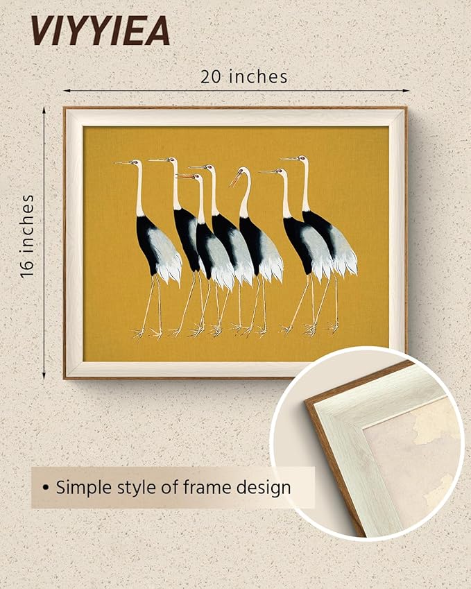 VIYYIEA Framed Wall Art for Living Room, Cranes Canvas Prints, Vintage Home Decor, Animals Painting Picture, Bathroom Wall Decor Gifts for Friends or Family - 20L x 16W